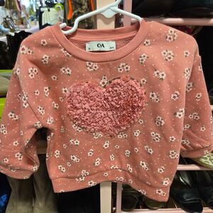 C&A Kids Girls Pink Floral Heart Sweatshirt Pullover Size 2T